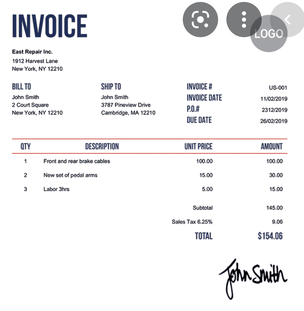 picture of an Invoice